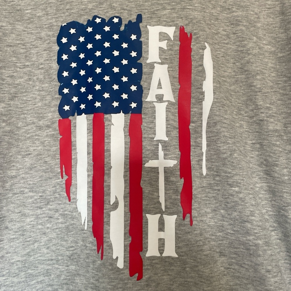Patriotic FAITH Shirt 2XL American Flag Raglan Long Sleeve Colorblock Top